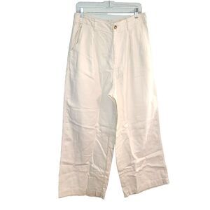 Madewell Cotton Linen Pleated Wide Leg Pants Sz 12 ND571 Quiet Luxury Beachy